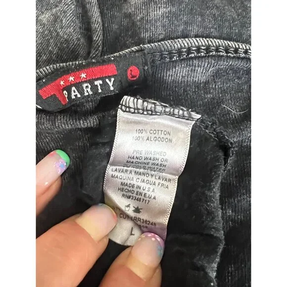 Black Acid Washed Embroidered Tiered Hem Tunic | Whimsigoth Boho Dark Academia M - Picture 9 of 11